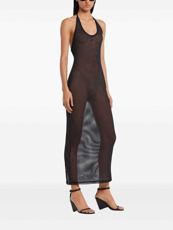 Courreges: maxi dresses online - Long Black Perforated Cotton Dress