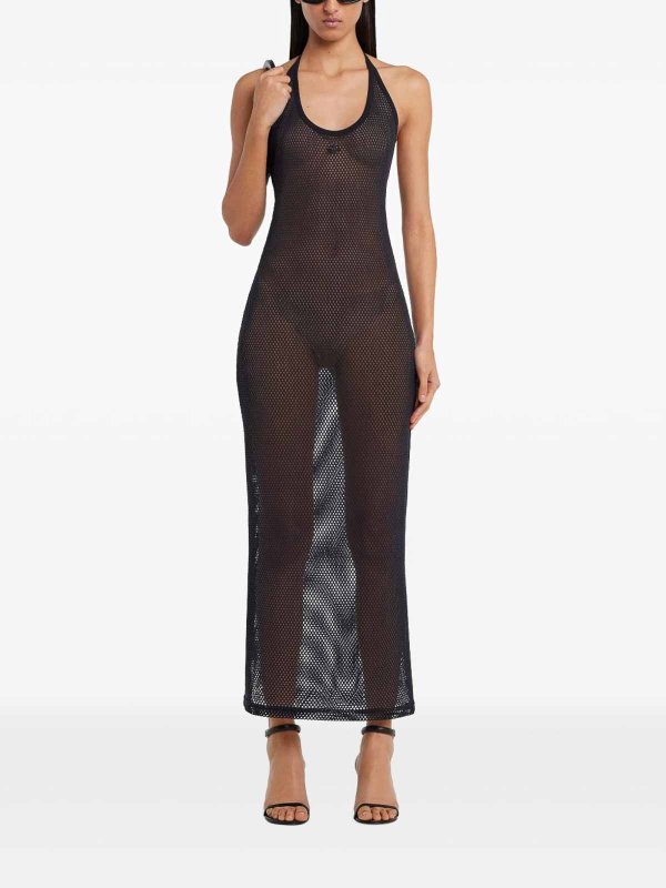 The Best Shops Courreges: maxi dresses - Long Black Perforated Cotton Dress