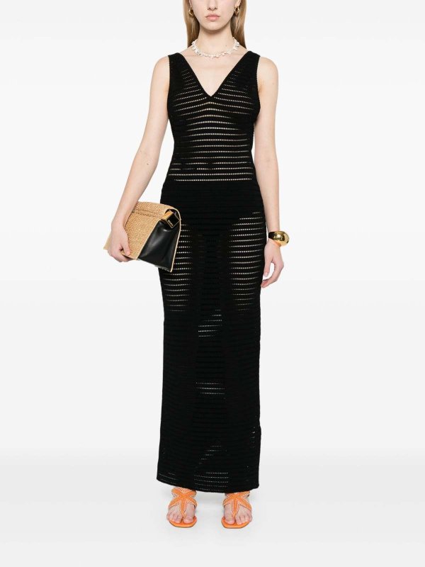 Black Long Dress In Openwork Knit shop online: ELISABETTA FRANCHI