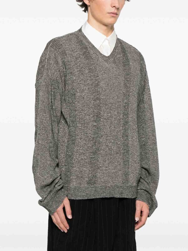 V-Neck Skintwear In Grey Linen And Cotton shop online: Maison Margiela
