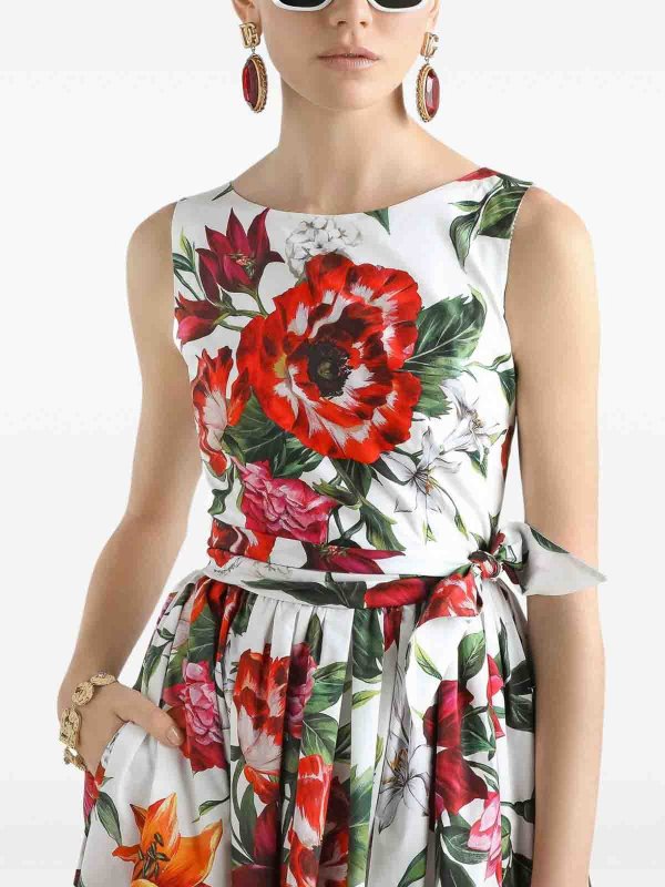 DOLCE & GABBANA: knee length dresses online - Cotton Midi Dress With Floral Print