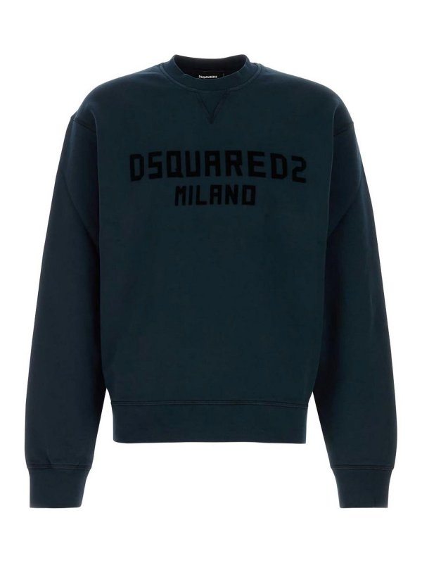 DSQUARED2: maglia collo rotondo - Spacca in squadra di cotone blu navy