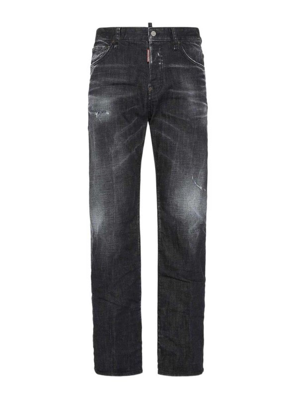 DSQUARED2: straight leg jeans - Black Washed Straight Jeans