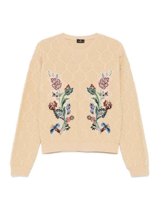 ETRO: crew necks - Beige Wool-Cashmere Blend Sweater