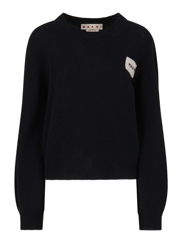 Marni: Strickpullover mit Rundhalsausschnitt - Rundhalspullover - Schwarz