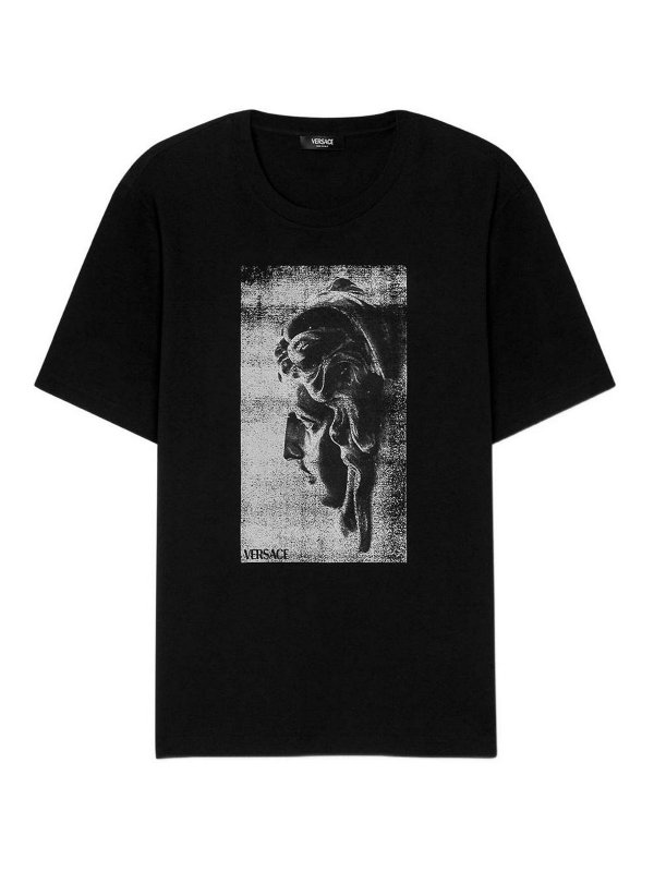 VERSACE: t-shirts - Black Cotton T-Shirt With Print