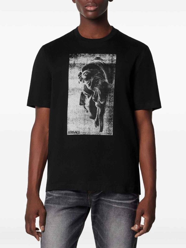 The Best Shops VERSACE: t-shirts - Black Cotton T-Shirt With Print