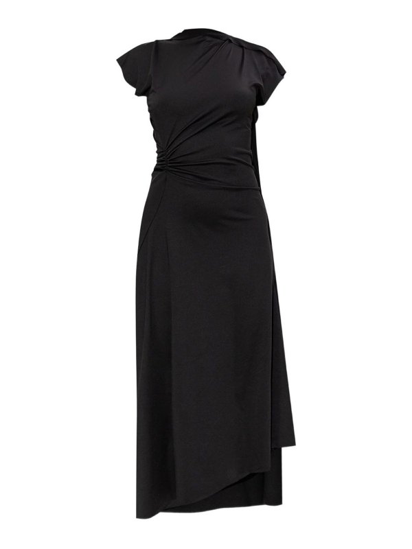 VICTORIA BECKHAM: knee length dresses - Black Asymmetric Midi Dress