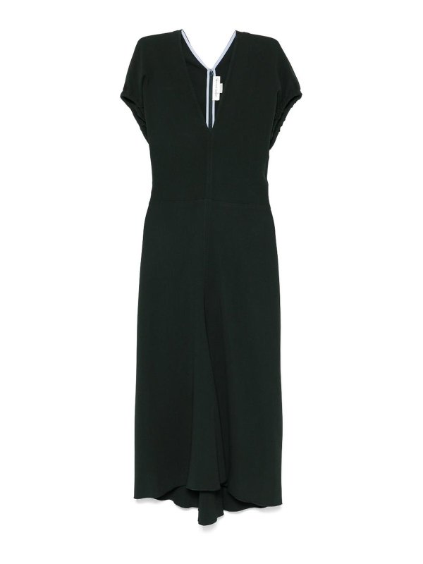 VICTORIA BECKHAM: knee length dresses - Dark Green V-Neck Midi Dress