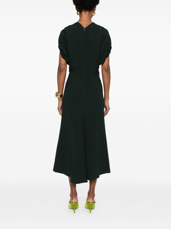VICTORIA BECKHAM: knee length dresses online - Dark Green V-Neck Midi Dress