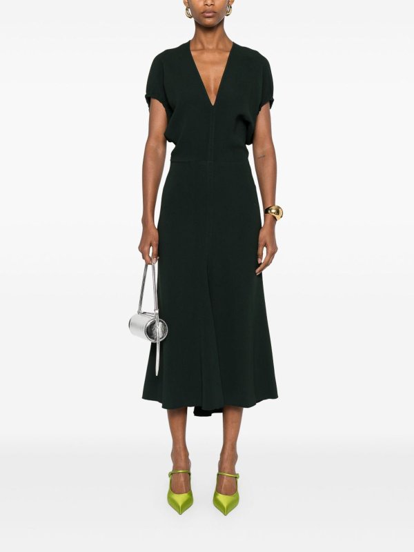 VICTORIA BECKHAM buy online Dark Green V-Neck Midi Dress