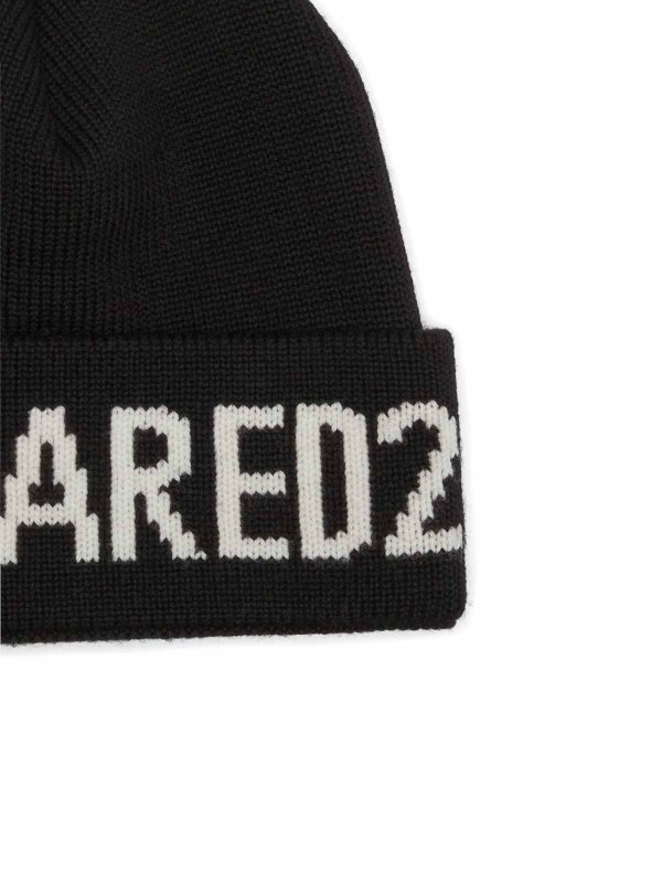 The Best Shops DSQUARED2: hats & caps - Black Wool Knitted Hat