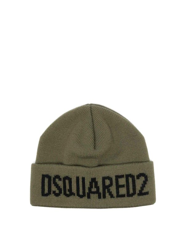 DSQUARED2: cappelli - Cappello di lana verde militare