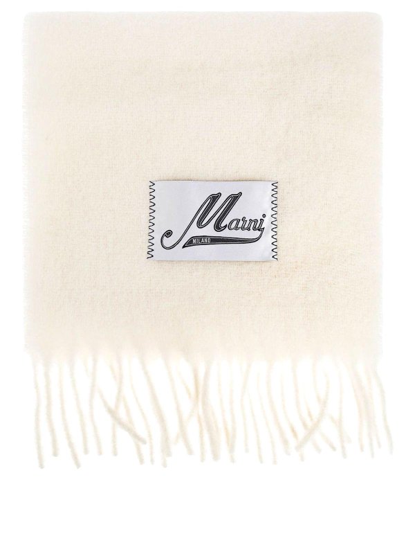 Marni: scarves - Cream Alpaca Scarf With Fringes
