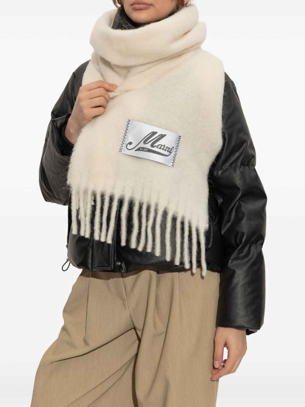 Cream Alpaca Scarf With Fringes shop online: Marni