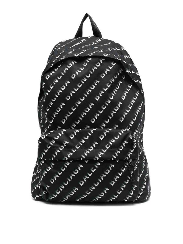 BALENCIAGA: backpacks - Black Backpack With Logo Print