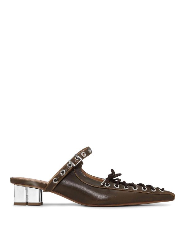 GANNI: mules shoes - Brown Oleatex Mules With Laces