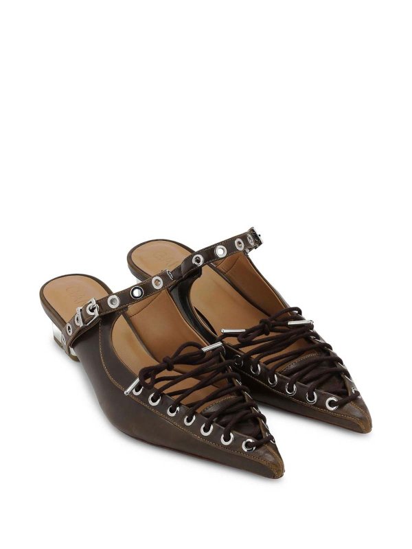 The Best Shops GANNI: mules shoes - Brown Oleatex Mules With Laces