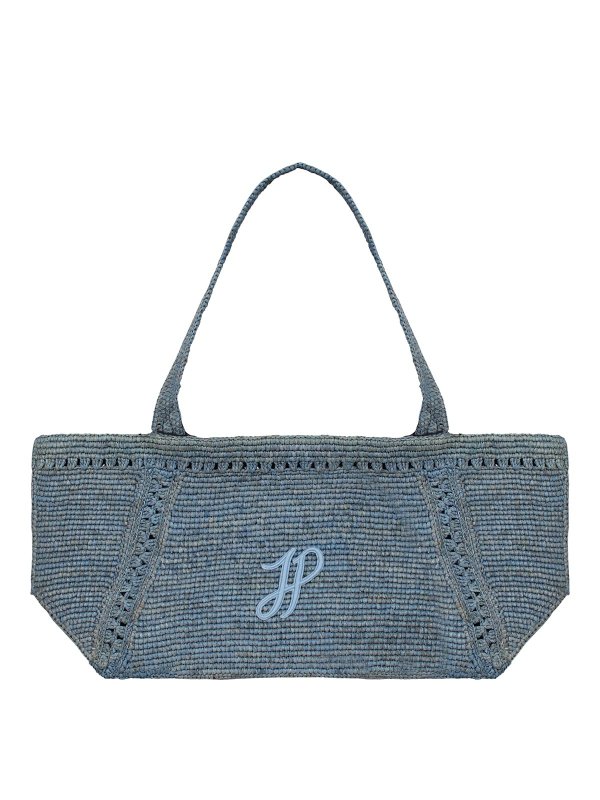 PATOU: totes bags - Large trapezio tote with JP monogram in Rafia