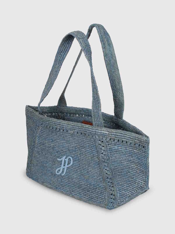 The Best Shops PATOU: totes bags - Large trapezio tote with JP monogram in Rafia