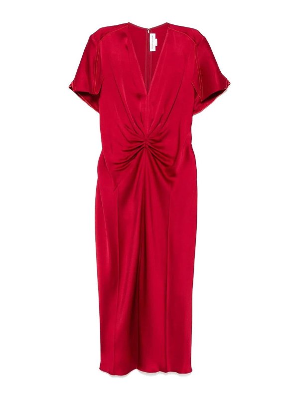 VICTORIA BECKHAM: knee length dresses - Gathered V-Neck Midi Dress