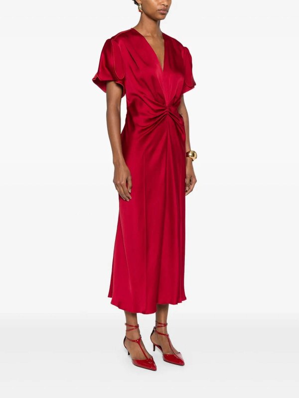 VICTORIA BECKHAM: knee length dresses online - Gathered V-Neck Midi Dress
