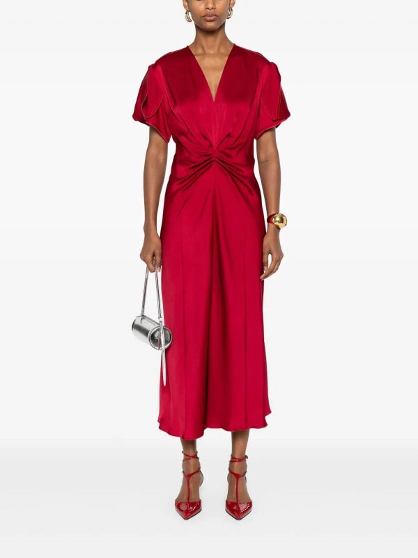 The Best Shops VICTORIA BECKHAM: knee length dresses - Gathered V-Neck Midi Dress