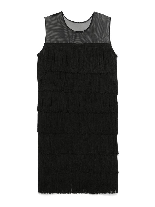 Norma Kamali: knee length dresses - Sleeveless All Over Fringe Pickleball Dress