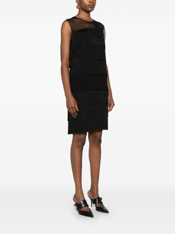 Norma Kamali: knee length dresses online - Sleeveless All Over Fringe Pickleball Dress