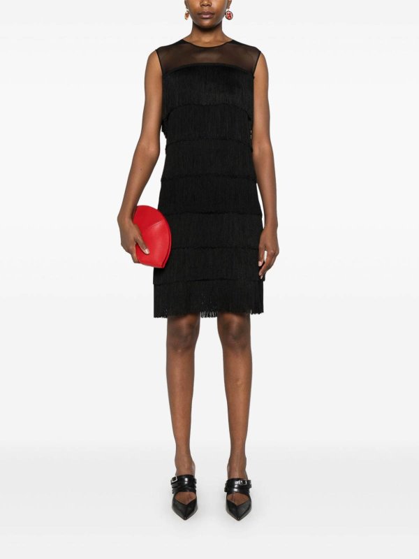 The Best Shops Norma Kamali: knee length dresses - Sleeveless All Over Fringe Pickleball Dress