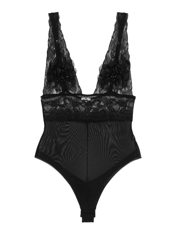 ELISABETTA FRANCHI: Tops & Tank tops - 3D-Flowers Tulle Bodysuit