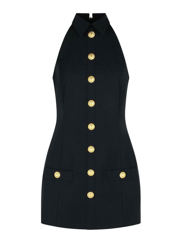 Balmain: knee length dresses - Black Virgin Wool Short Dress
