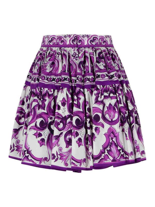 Dolce Gabbana Short Skirt In Majolica Print Cotton Poplin