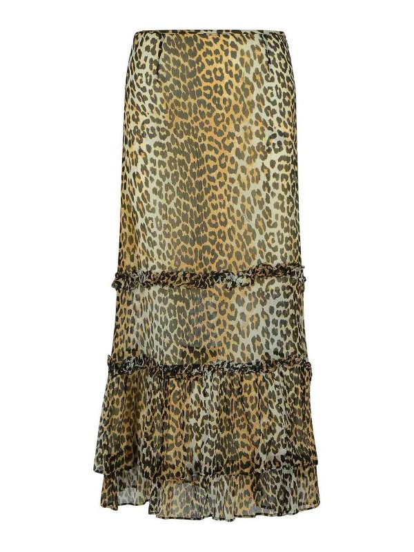 GANNI: Knee length skirts & Midi - Long Skirt In Viscose  With Leopard Print