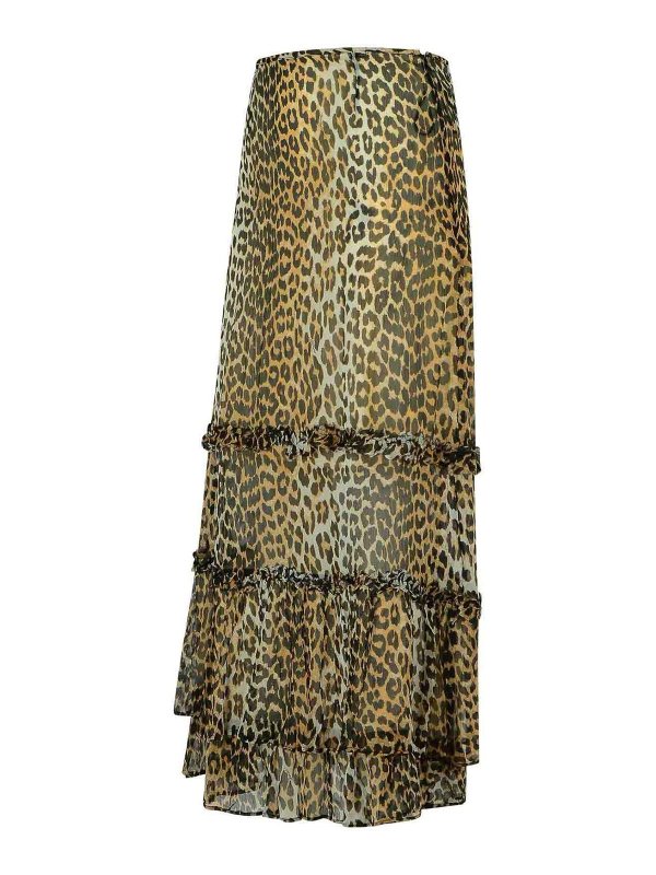 The Best Shops GANNI: Knee length skirts & Midi - Long Skirt In Viscose  With Leopard Print