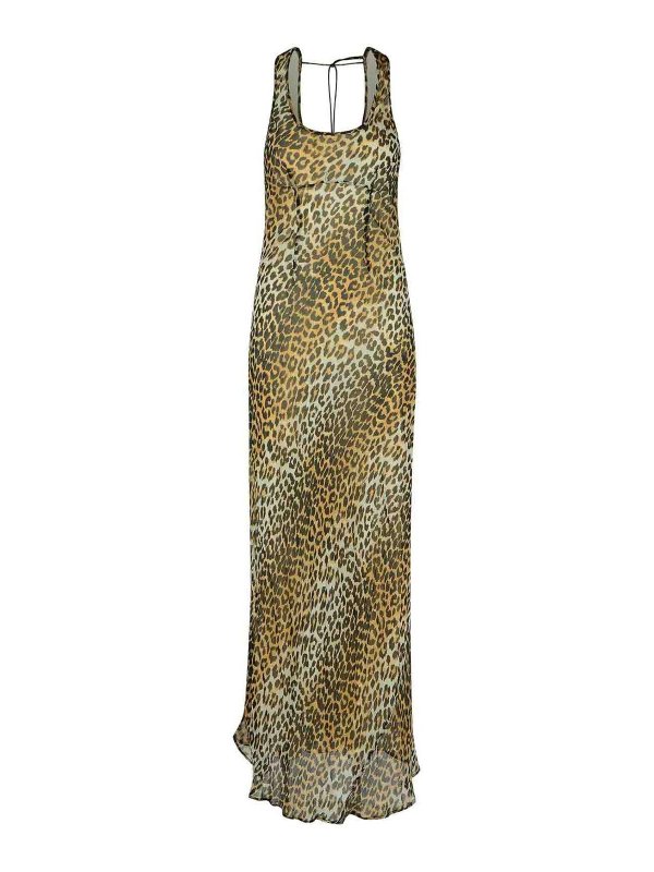 GANNI: maxi dresses - Leopard Print Viscose Long Dress
