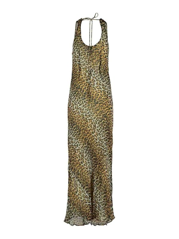 GANNI: maxi dresses online - Leopard Print Viscose Long Dress