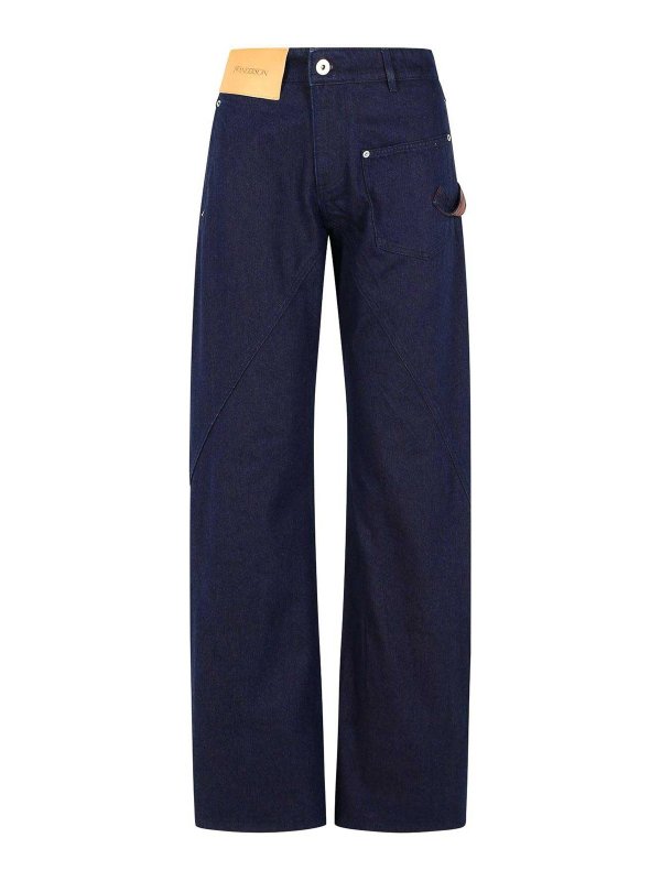 J.W. ANDERSON: casual trousers - Workwear Cotton Pants With Blue Twisted Leg