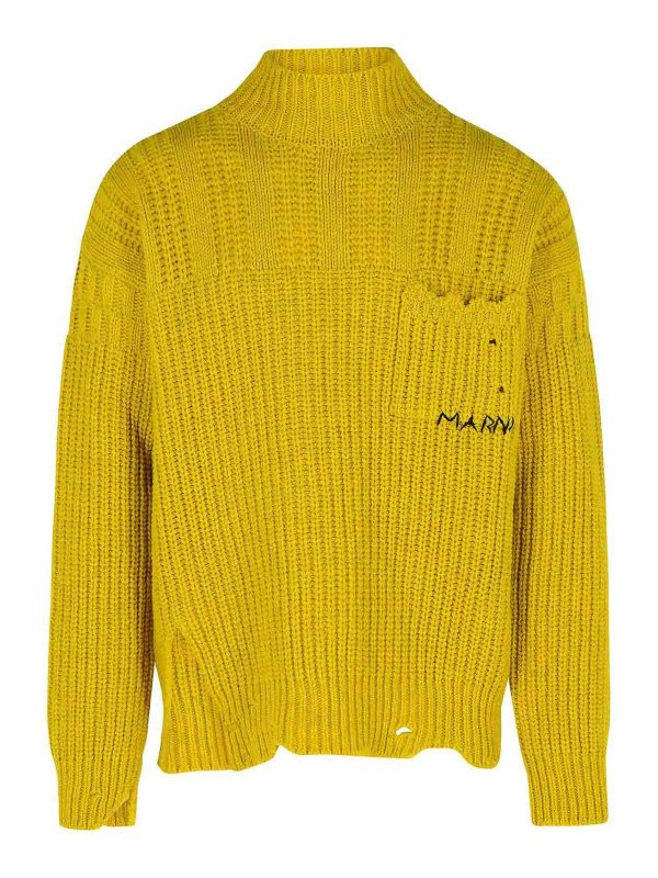 Marni: crew necks - Mustard Virgin Wool Turtleneck Sweater