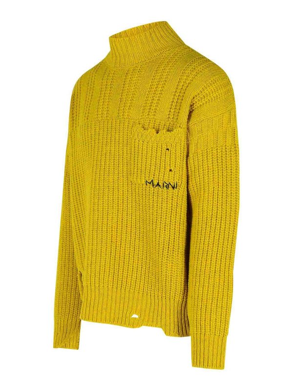 The Best Shops Marni: crew necks - Mustard Virgin Wool Turtleneck Sweater