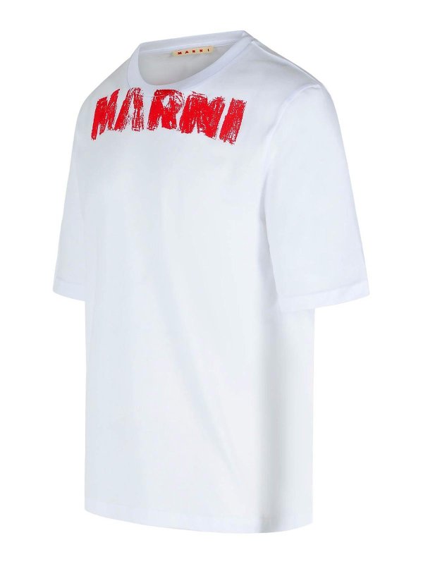 The Best Shops Marni: t-shirts - White Cotton T-Shirt With Maxi  Print