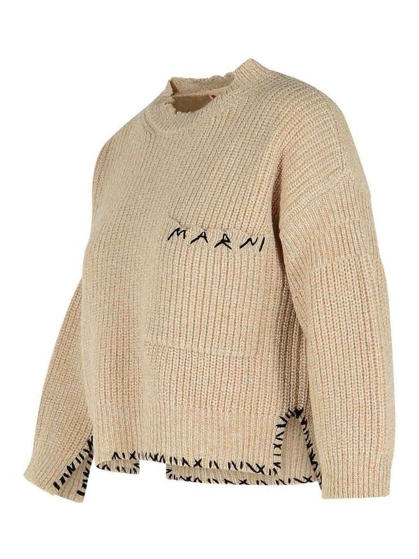 The Best Shops Marni: crew necks - Beige Moulin Virgin Wool Sweater