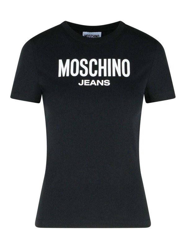 MOSCHINO JEANS: t-shirts - Black Cotton T-Shirt
