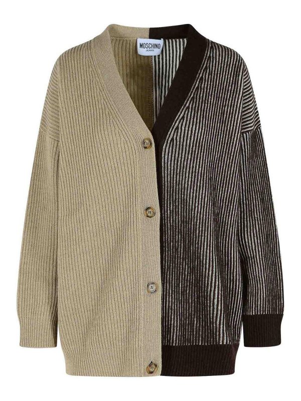 MOSCHINO JEANS: cardigans - Two-Tone Cashmere Blend Cardigan
