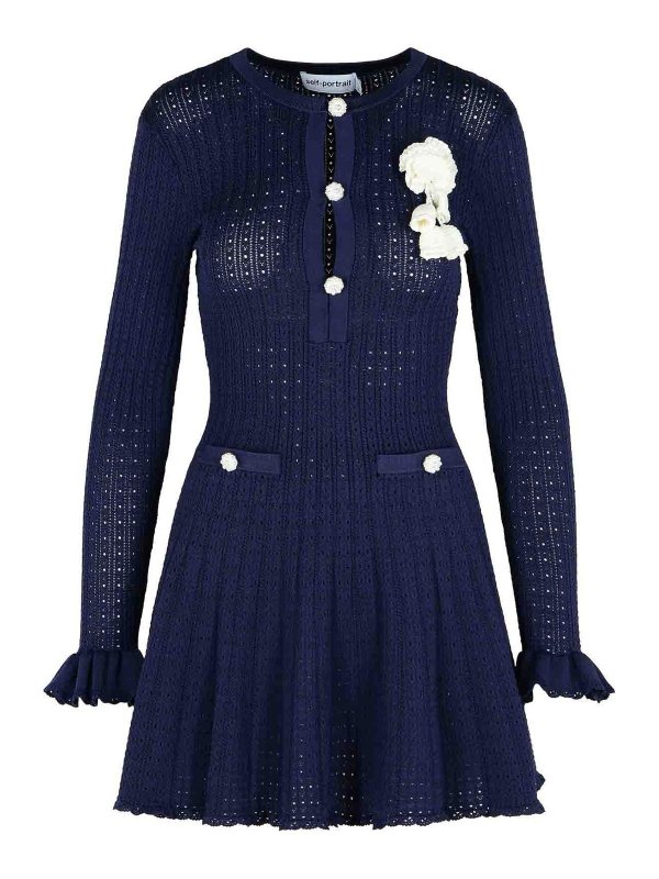 Self Portrait: ニーレングスドレス - 膝丈ドレス - ブルー