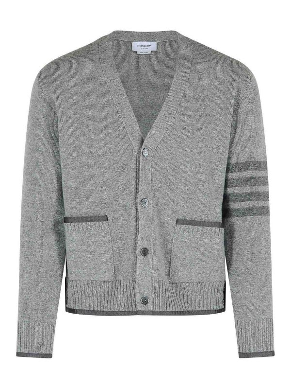 THOM BROWNE: cardigans - Milano 4-Bar Grey Irgin Wool Cardigan