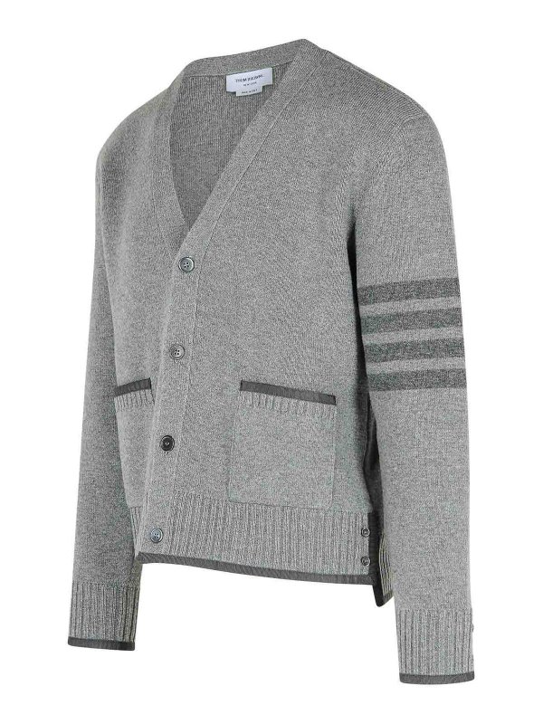 The Best Shops THOM BROWNE: cardigans - Milano 4-Bar Grey Irgin Wool Cardigan