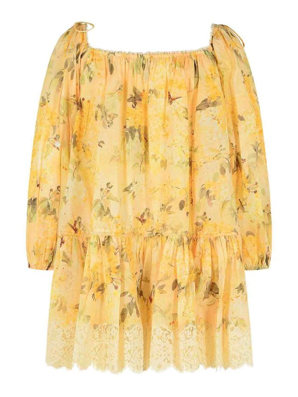 ZIMMERMANN: knee length dresses online - Cascadian Yellow Cotton Mini Dress