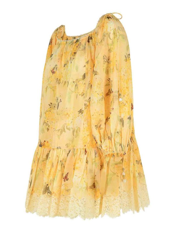 The Best Shops ZIMMERMANN: knee length dresses - Cascadian Yellow Cotton Mini Dress