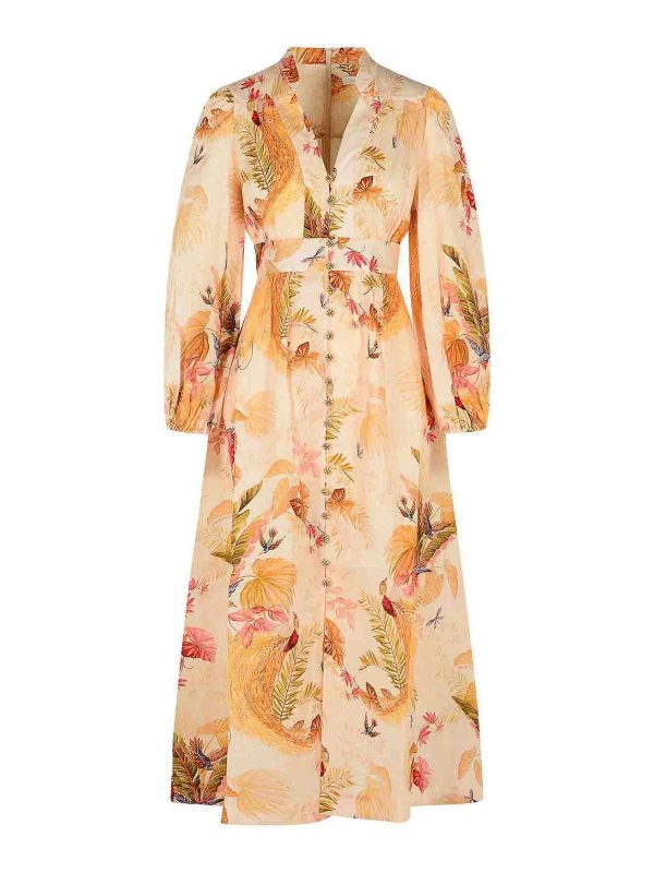 ZIMMERMANN: knee length dresses - Plunge Low-Cut Linen Dress In  Color